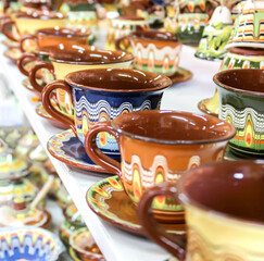 Clay cups in a pottery workshop