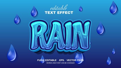 3d editable text effect rain theme premium vector