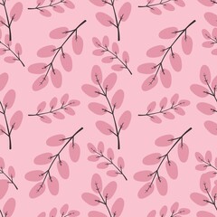 flower pattern - cute plant leaves on pink background