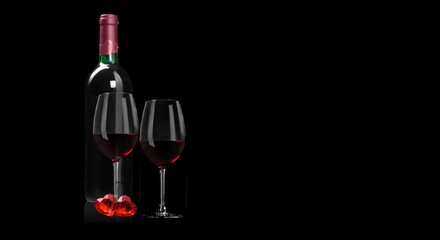 Valentine's day dating with red wine, red hearts