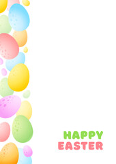 Happy Easter greeting card. Cartoon background of colorful eggs on white background. Vector 10 EPS.