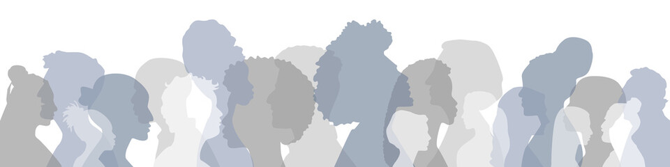 People of different ethnicities stand side by side together. Flat vector illustration.