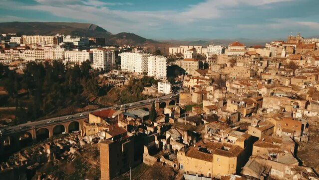 4K Footage, Aerial view of ancient Constantine, Algeria