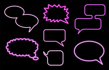 Set of neon dialogues for comics. Pink frames for text. Victor graphics.