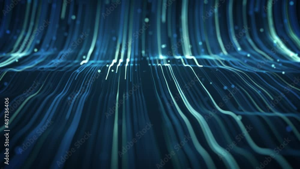 Poster abstract light fiber strings flowing background loop/ 4k animation of an abstract wallpaper technolo