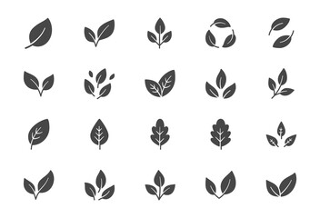 Leaf flat icons. Vector illustration include icon - botany, herbal, ecology, bio, organic, vegetarian, eco, fresh, nature glyph silhouette pictogram for flora - obrazy, fototapety, plakaty