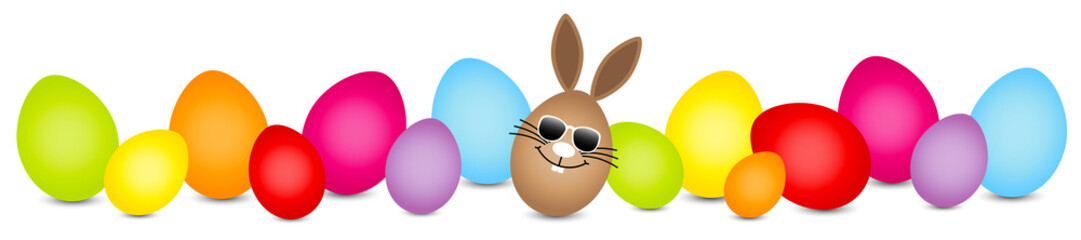 Braunes Hasenei Sonnenbrille & Ostereier Bunt