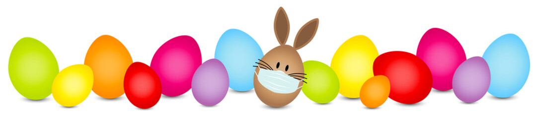 Braunes Hasenei Maske & Ostereier Bunt