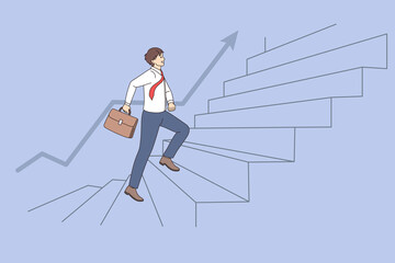 A man is climbing the career ladder. Vector illustration