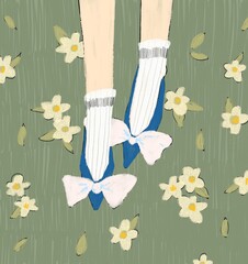 fashion art with shoes and flowers for card
