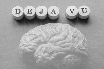 Brain and words déjà vu on black 
