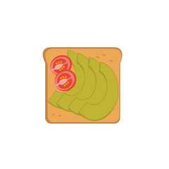 Vegetarian toast with slices of avocado and tomato on whole grain bread. Vector color illustration of a sandwich for menus and other things.