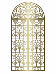 arched metal gates with wrought iron ornaments - 487139642