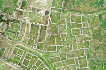 Fototapeta premium Aerial view over Histria Fortress from Dobrogea, Romania, an important landmark for the country history