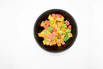 Bright dried fruits on a white background