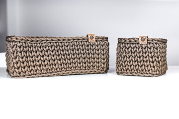 Beige crochet handmade baskets from rope