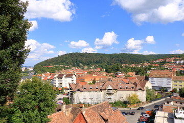 Fototapeta na wymiar Cityscape of Sighisoara Schäßburg from above, Romania