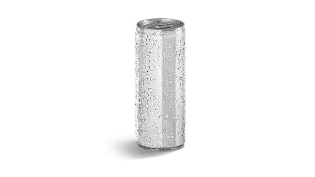 Blank white 450 ml soda can with drops mockup, looped rotation