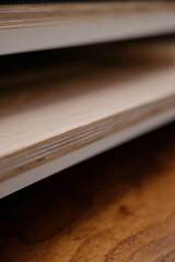 Laminate background. Samples of laminate or parquet with a pattern and wood texture for flooring and interior design.
