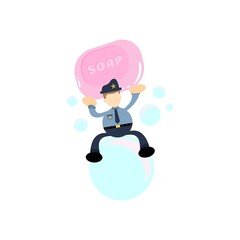 police and soap sanitizer hygene cartoon flat design illustration