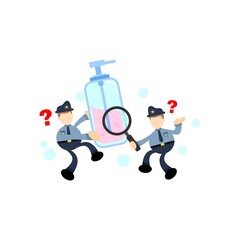 Fototapeta premium police and soap sanitizer hygene cartoon flat design illustration