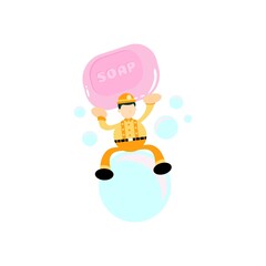 engineer and soap sanitizer hygene cartoon flat design illustration