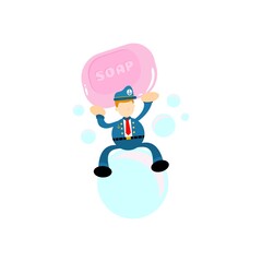 sailor and soap sanitizer hygene cartoon flat design illustration