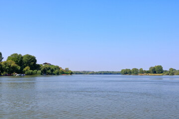 wide channel landscape in the Danube Delta, Romania, Europe