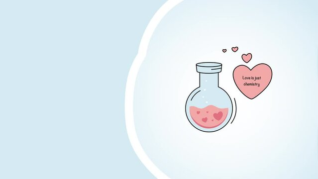 4k video of cartoon romantic elixir on blue background.