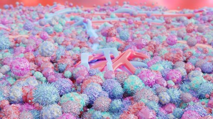 3D Rendering of a Lymph Node Cells and Vascular System