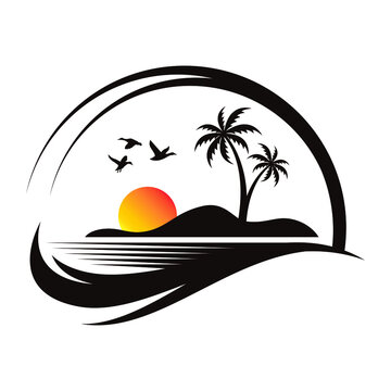 tropical island with palm tree summer party logo vector
