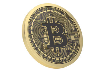 Gold Bitcoin on white background. 3D illustration.