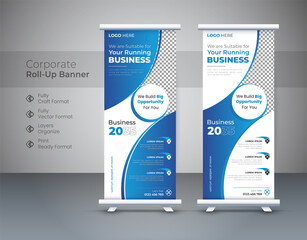 Abstract Modern Roll-up banner design stands template layout. Corporate business pull-up banner for exhibition. editable roll-up banner vector template