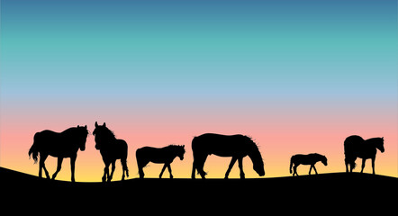 Fototapeta na wymiar Horses silhouettes set vector illustration 