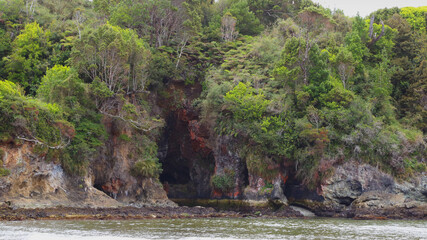 View of the characteristic landscape of Duhatao bay, Chile