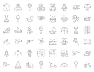 Baby toy thin line flat related icon set for web and mobile applications. It can be used as logo, pictogram, icon, infographic element