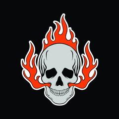 fire with skull hand drawn style for tattoo stickers poster tshirt design etc free vector