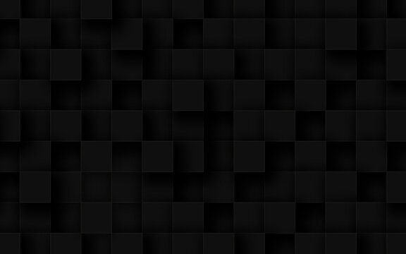 Futuristic, High Tech, dark background, with a rectangular block structure. 3D rectangle tile pattern. 3D render. Minimalistic black 3d cubes geometric background. © Aquarium