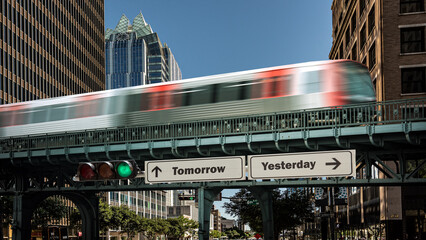 Street Sign to Tomorrow versus Yesterday