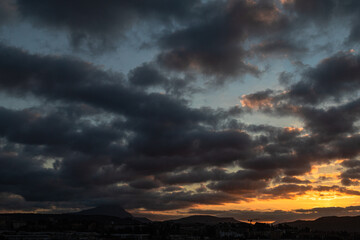 the Sainte Victoire mountain in the light of a cloudy winter morning