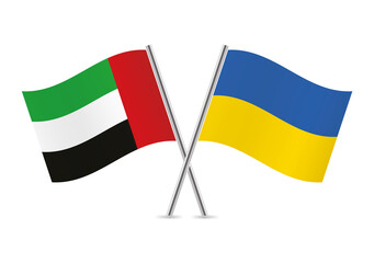 The United Arab Emirates and Ukraine crossed flags. UAE and Ukrainian flags, isolated on white background. Vector icon set. Vector illustration.