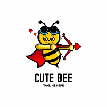 vector illustration of honey bee logo carrying a bow