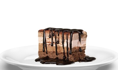 Tasty sweet cake on a white plate