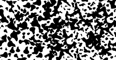 Dalmatian pattern Cow texture Animal skin template Spot background Vector design illustration Random bovine spots Farm animal textural banner Black chaotic spots isolated on white