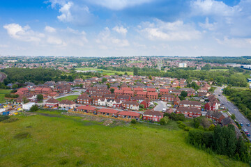 Aerial Photo of a the village of Halton Moor and Osmondthorpe in Leeds West Yorkshire in the UK on...