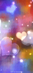 beautiful paint like illustration of colorful gradient color with glitter glow and heart shape bokeh