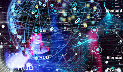 Neural network 3D illustration. Big data and cybersecurity