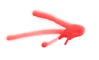 Red spray stain, graffiti arrow isolated on white background, clipping path