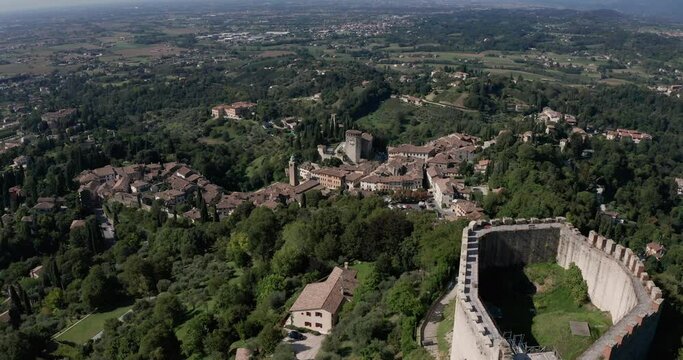 Beautiful view of the fortress and the village of Asolo