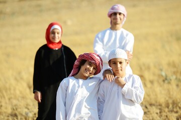 Arabic family in nature , high quality photo 